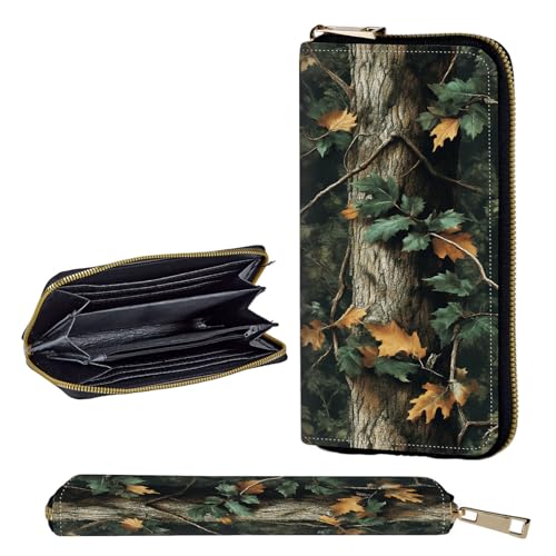 Wallet,Leather Long Wallet Suitable For Ladies And Teenagers - Detachable Wristband + RFID Travel Wallet With Card Slot - Camouflage Tree
