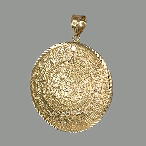 LA BLINGZ 14K Yellow Gold Aztec Mayan Sun Calendar Extra Large Pendant (XL/XXL)3