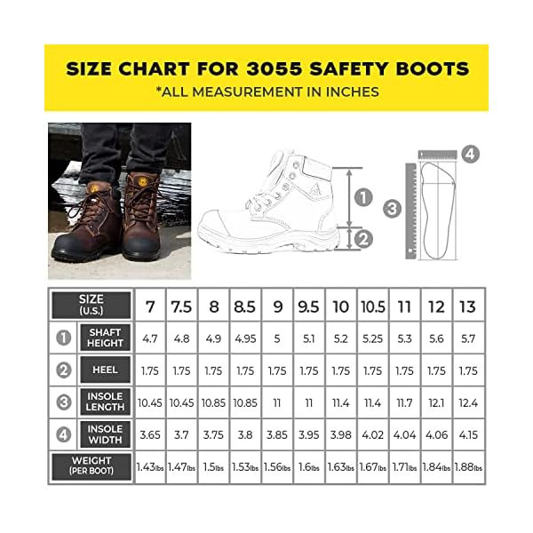 Tiger Safety Men's CSA Approved Steel Toe Work Boots, 6" Comfortable Safety Shoes 3055, Leather, Brown, Size 10.5 X-Wide - Image 6