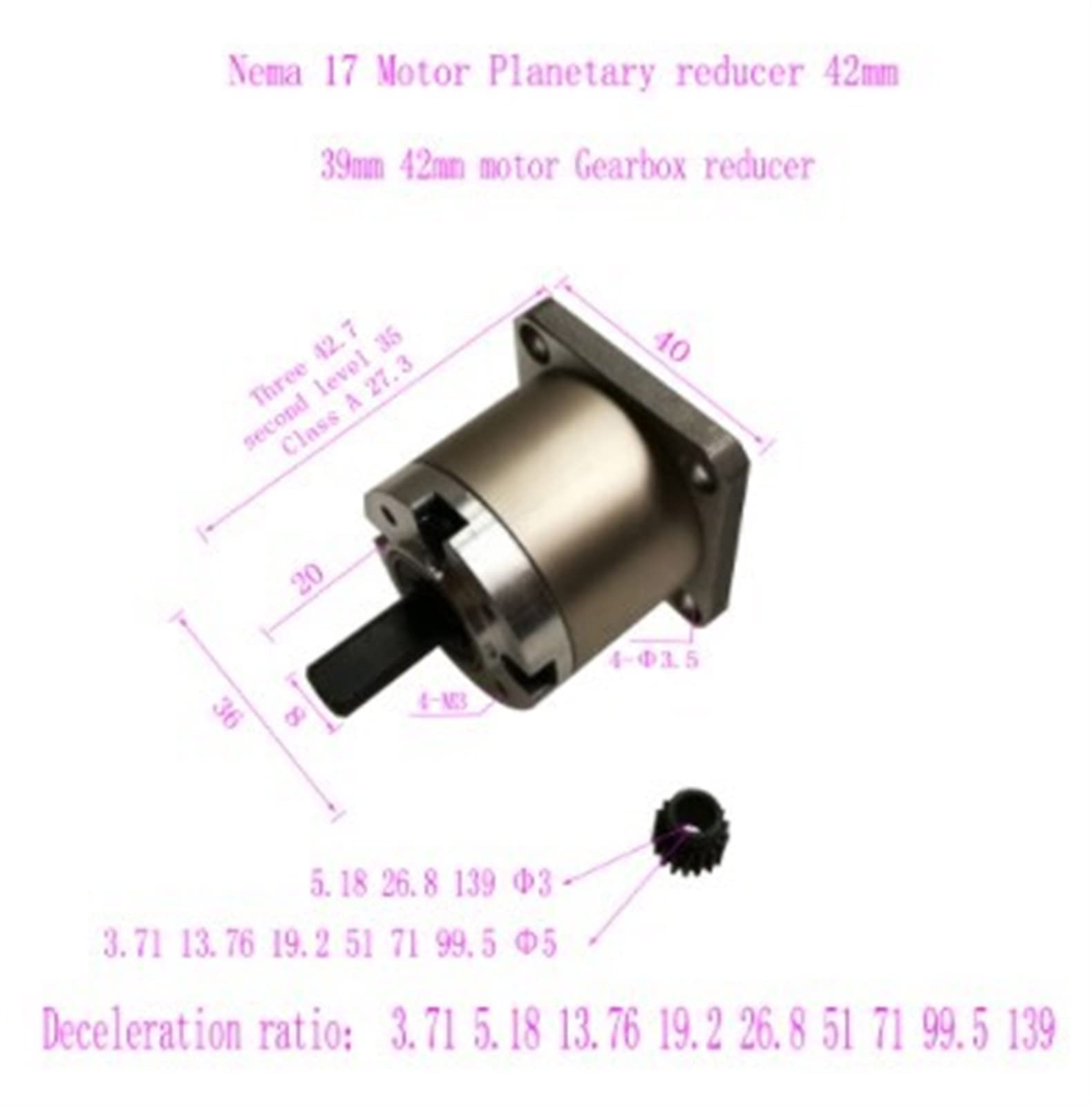 IBOWZ Planetengetriebe Untersetzungsgetriebe, Speed Box 42-mm-Schrittmotor-Planeteneinheit, NEMA 17-kompatibel zur Verbesserung des Getriebemotors für 3D-Drucker