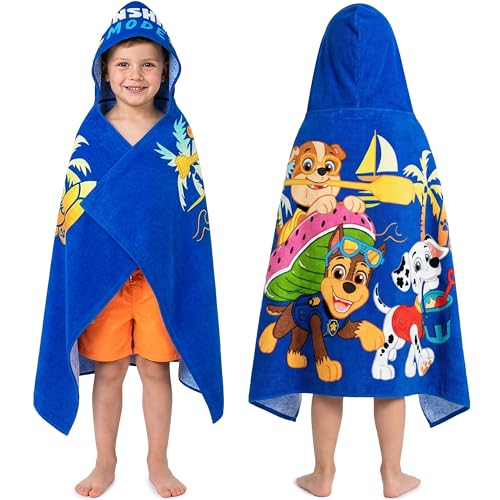 Pat Patrouille Serviette de Bain avec Capuche Garcon, Coton Poncho de Bain Enfant, Douce et Absorbante Natation Piscine Serviette de Plage, Voyage Accessoires, Ete...