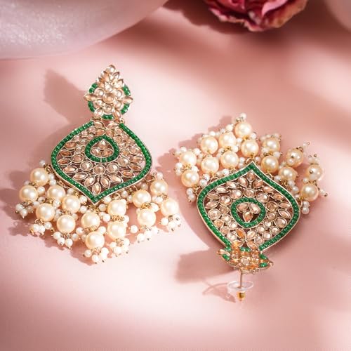 Image of Rubans Chandelier Earrings Kundan Pearl Traditional Jewellery Wedding Festive Gift for Women & Girls