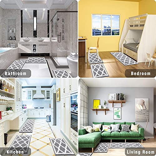 Hebe Bath Rug Sets 3 Piece Non Slip Washable Bath Rug Set For Tub, Shower, And Bathroom (18''X26''+20''X32''+20''X48'',Grey/White) #TOP5