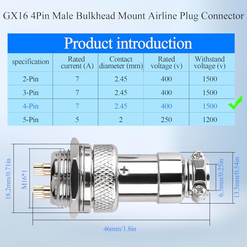 Conector Aviación GX16 4 Pines Oro 2 Piezas miniatura 5