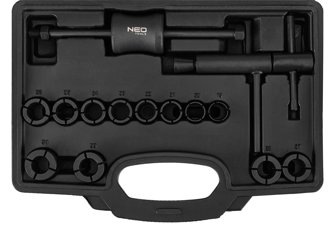 NEO TOOLS Kit d'outils pour piston de frein de moto permettant le démontage des pistons fixes (brûlés). Le kit contient : marteau à inertie, adaptateurs 12 pièces. Tailles : 19 à 30 mm