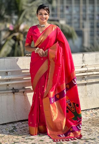 Image of SGF11 Women's Kanjivaram Paithani Silk Saree With Unstitched Blouse Piece