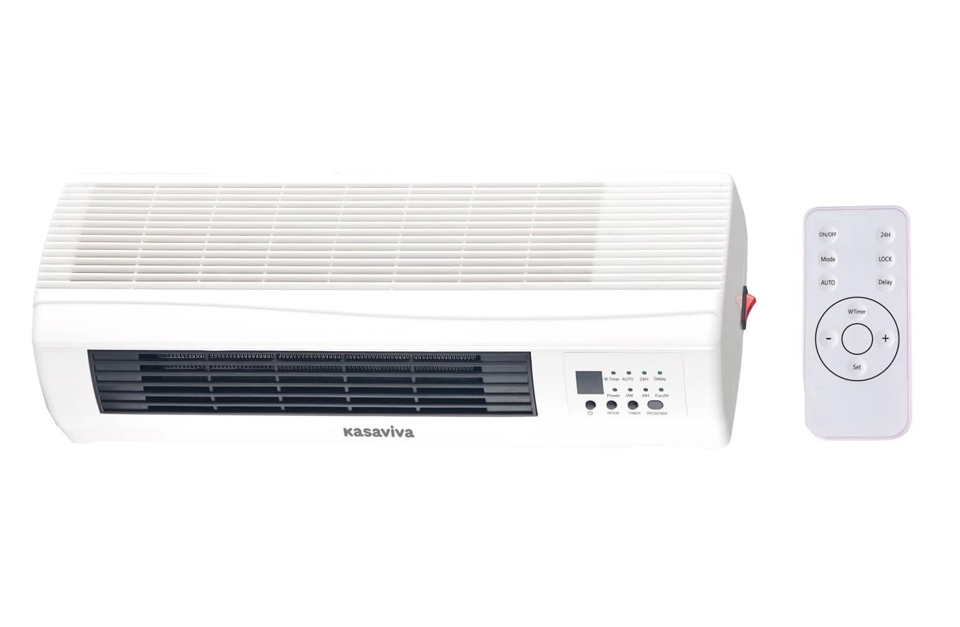 Termoventilatore a Parete Telecomando con Cavo 130 cm - Riscalda d'Inverno e Rinfresca d'Estate, Adatto per Casa, Ufficio e Tutti gli Interni - Potenza Massima 2000 W 59x19xh12 cm