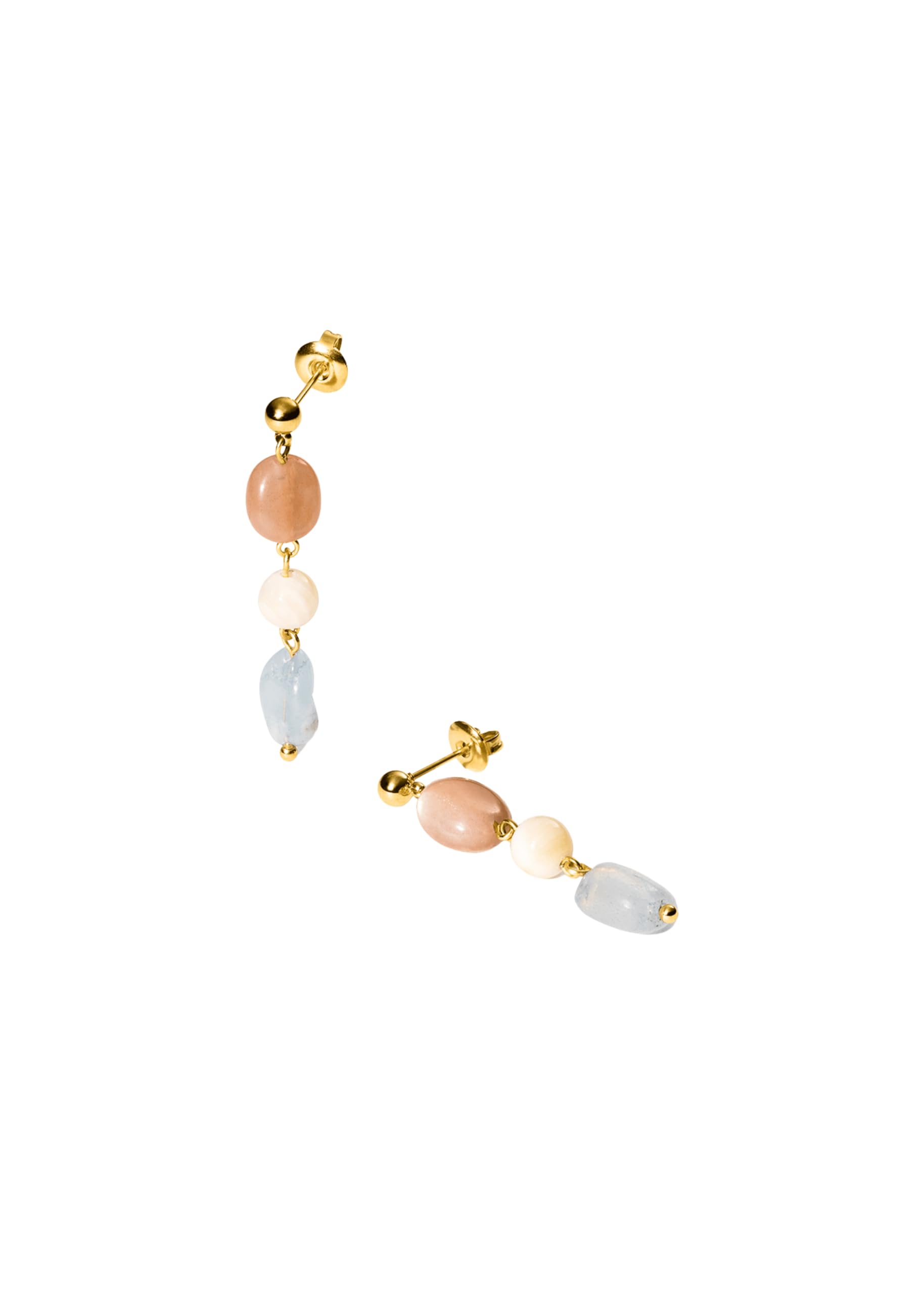 Purelei Sunrise Ohrringe – Hängeohrringe mit Aquamarin, Sonnenstein & Albit – Edelstahl 18K vergoldet – Damen Schmuck 37 mm – Zarte Farben & Aloha-Vibes (Gold)