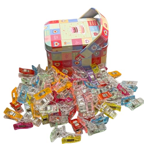 Sewing Clips for Fabric and Quilting 100 Pcs with Tin Box Sewing Notions Assorted Colors for Craft