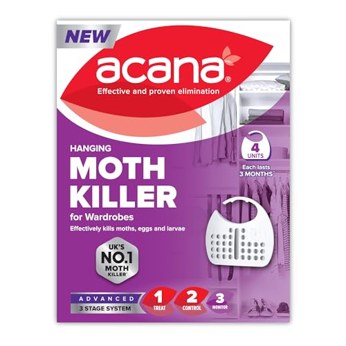 Acana Hanging Moth Killer & Freshener 4 Pack - Lavender Fragrance Natural Oils - for Wardrobes - Protects Clothing & Bedding - Each Lasts Up to 3 Months