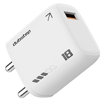 Dubstep Sprint 18W Fast Charger with USB-A Port, Powerblitz Technology, Compact Wall Charger, White