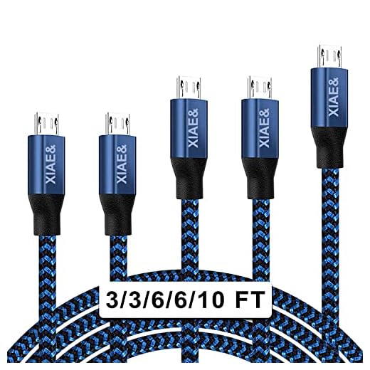 Micro USB Cable,XIAE& 5Pack (3/3/6/6/10FT) Nylon Braided Fast Charging Cable Aluminum Housing USB Charger Android Cable for Samsung Galaxy S7 Edge S6 S5,Android Phone,LG G4,HTC and More (Blue)