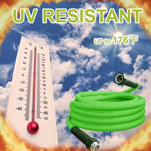 Image of Cupohus RV Water Hose 15FT, 5 /8 inch Extra Thick Wall Drinking Water Hose | Camper Water Hose, Potable Food Grade Hose with Storage Strap, Strain Relief Ends, Kink-Resistant, Marine, Car, Garden, Green