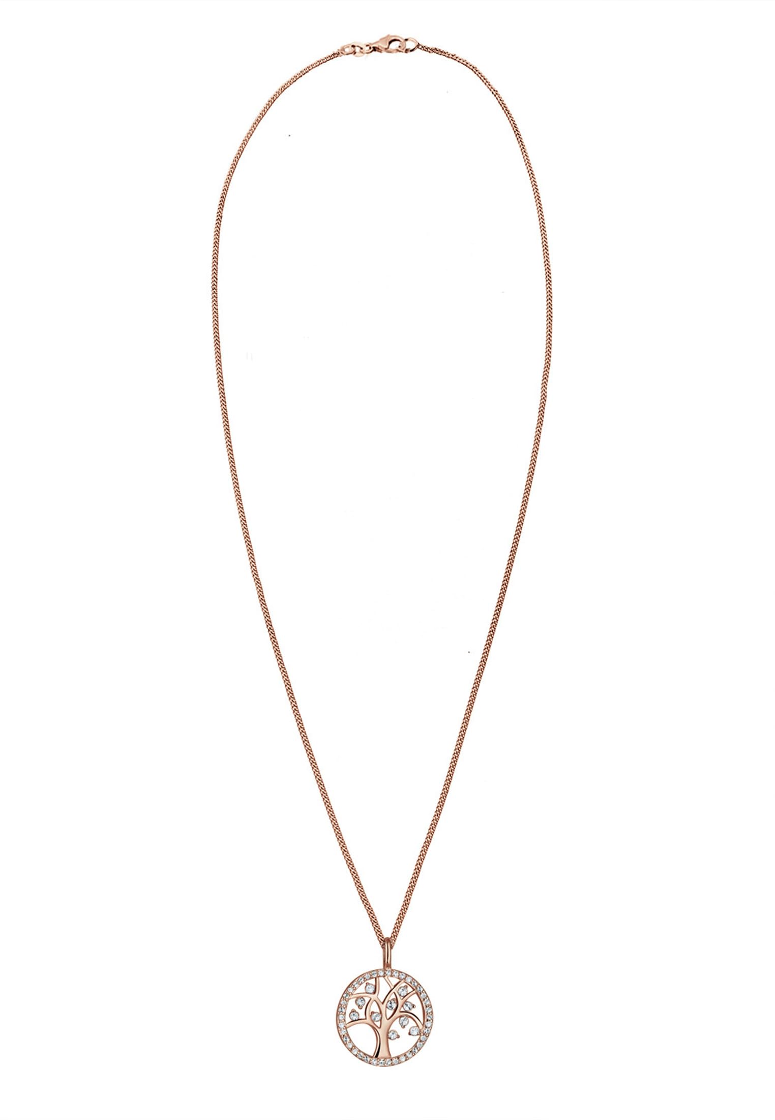 Elli Halskette Silber 925 Rosé 18K Vergoldet Lebensbaum Anhänger Kette Damen Kristall Schmuck Geschenke für Frauen Mädchen Mama Freundin, Silberkette Länge 45 cm
