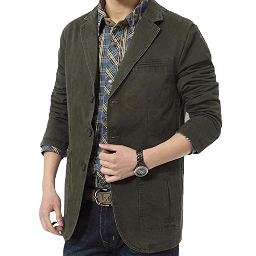 HZCX FASHION men's washed cotton casual blazer button up jackets with pocket