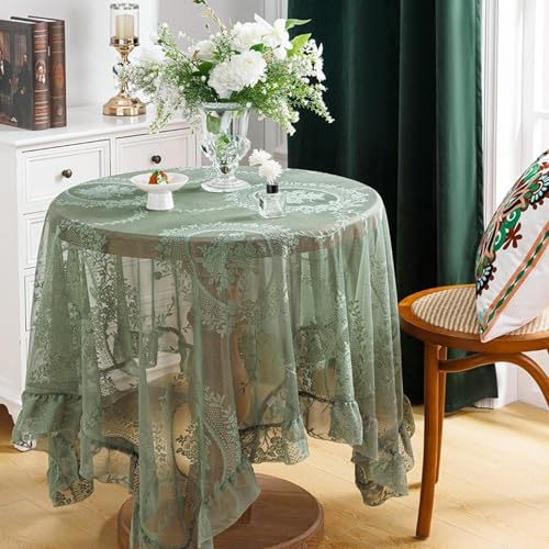 Nappe en dentelle de table rustique rectangulaire verte 140x300