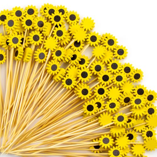 Sunflower Cocktail Picks,100pcs 4.7'' Food Skewer for Appetizer Charcuterie
