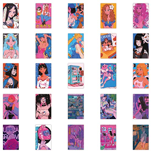 50Pcs Japanese Anime Girls Stickers, Retro Beautiful Girls Sticker Pack For Kids Adults, Vinyl Waterproof Retro Poster Girl Decals For Laptop Water Bottle Guitar Phone Luggage Skateboard Bike #TOP5