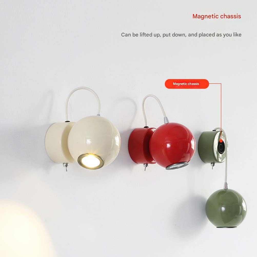 AoLa Kugel Wandleuchte mit Schalter Innen Wandlampe LED Verstellbar 5W 3000K Warmes Weiß Magnetisch Nachtlicht Modern Rund Metall Fahrgestell Bett Leselampe für Kinderzimmer Schlafzimmer Büro,Rot
