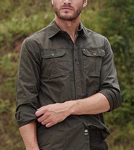Flygo Mens Cotton Regular Fit Shirt Long Sleeve Button Down Double Pocket Dress Shirt4