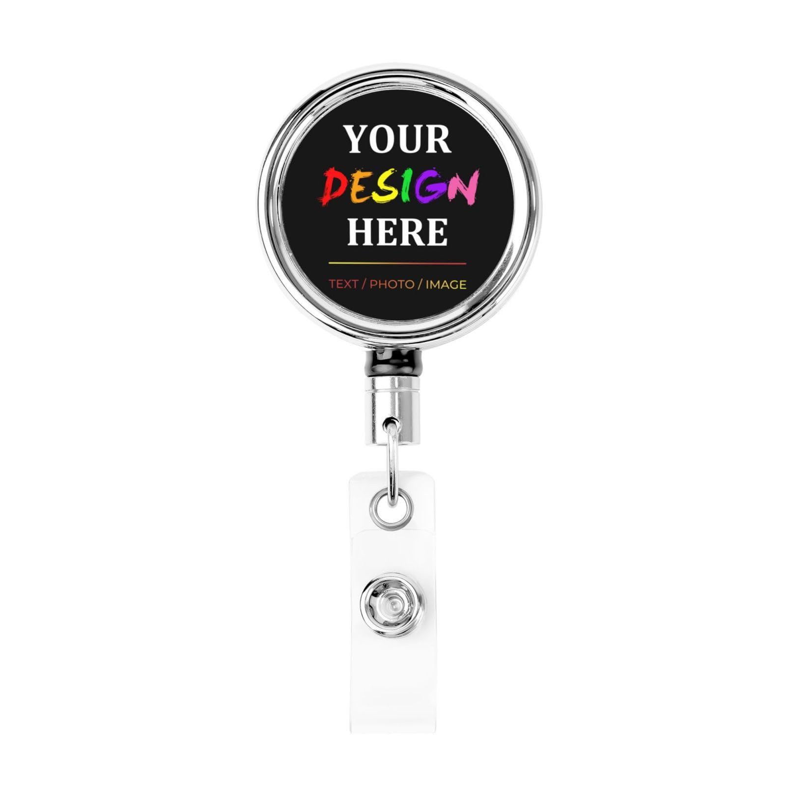Customised Retractable Badge Reel with Clip, Personalised Nurse Teacher Police Security Badge Holder, Design Your Own Novelty Office Work ID Name Metal Badge Clips