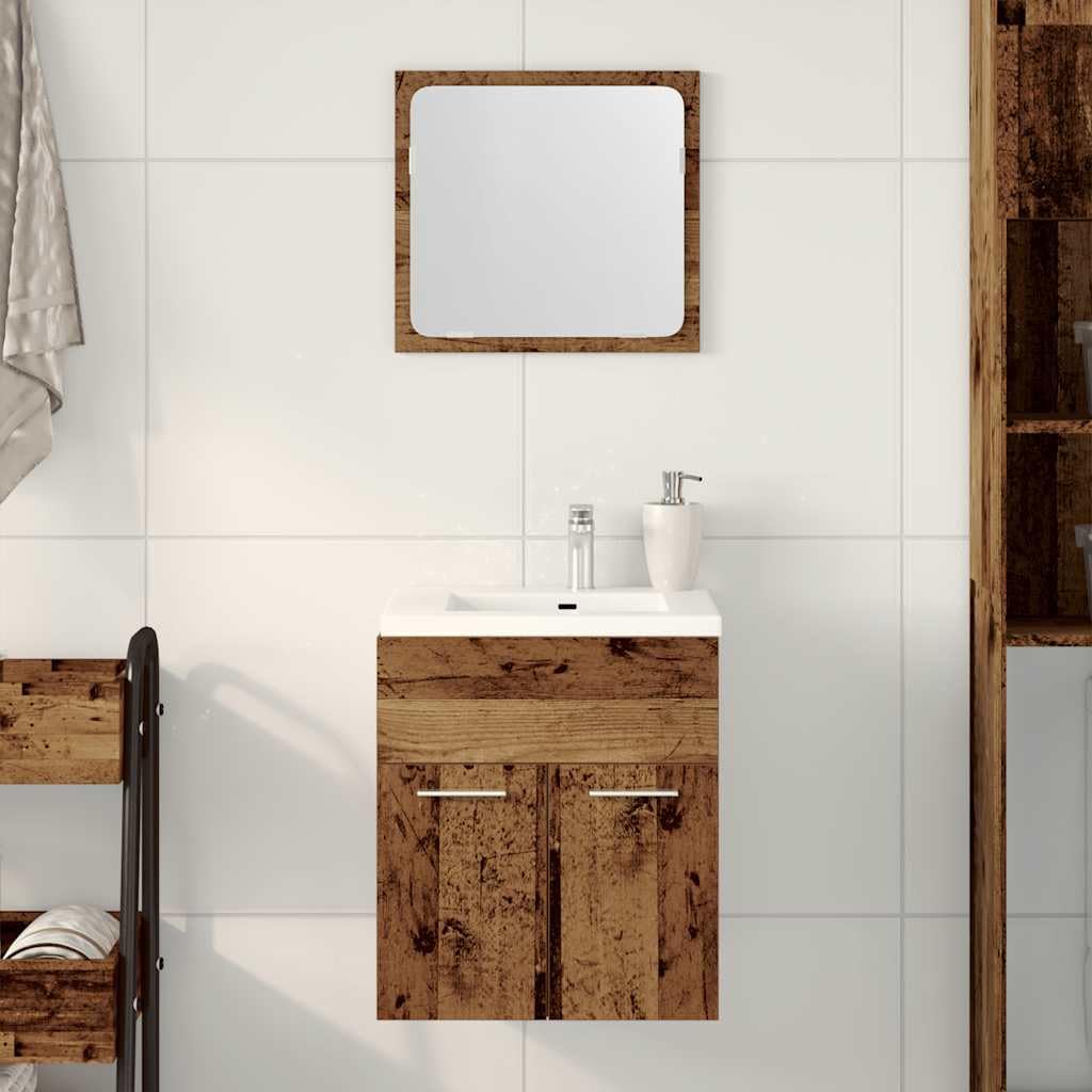 2-TLG. Badmöbel-Set Altholz-Optik mit Spiegel, Badschrank aus Holzwerkstoff, wandmontierbar, viel Stauraum für Toilettenartikel, klare Glas-Spiegelfläche für Make-up und Rasur
