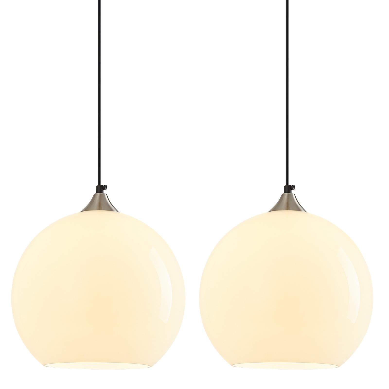 White Pendant Lights Kitchen Island 2 Pack, 9.84 in Milk Glass Globe