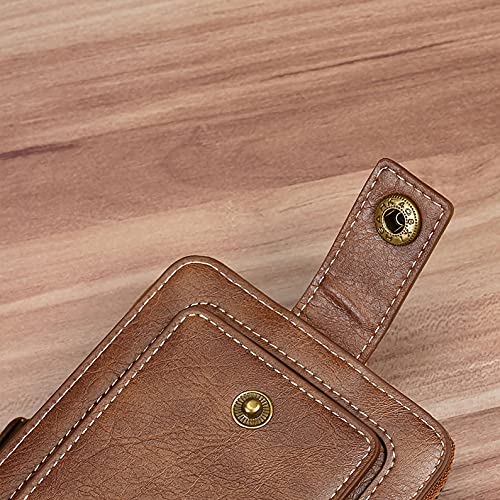 PUSLA Bifold Multifunctional Men's Wallet with ID Window Zipper Coin Pouch, Holiday Gift Travel Wallet (Brown)3