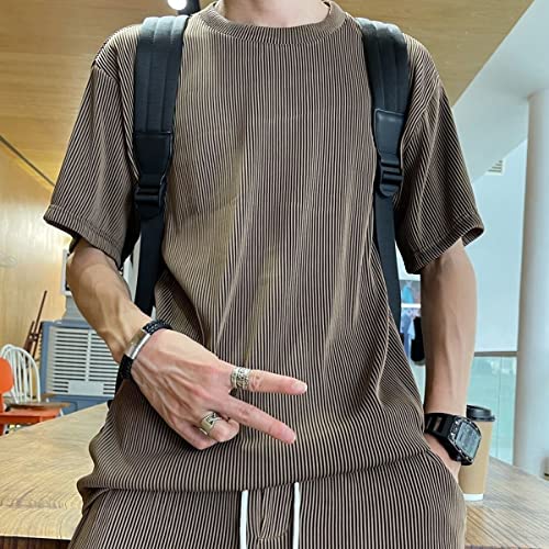 2023 New Ice Silk Male Casual Suit,Men's Short Sets Outfits,Summer Stretch Loose Tracksuit Short Sleeve Set for Men2