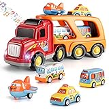TEMI Carrier Truck Transport Car Play Vehicles Toys - 5 in 1 Toys for 3 4 5 6 7 Year Old Boys, Kids Toys Car for Girls Boys Toddlers Friction Power Set, Push and Go Play Vehicles Toys