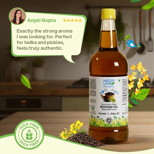 Image of Natureland Organics Kachhi Ghani Pure Mustard Oil 1 Ltr - Cold Pressed