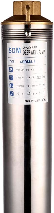 Up To 40% OFF SHYLIYU Submersible Pumps 4 OD Pipe 220-240V/50HZ 0.37KW 0.5HP Stainless Steel Deep Well Pump1.25 Outlet Submersible Bore Pump Deep Well Pump with Control Box for Industrial and Home Use