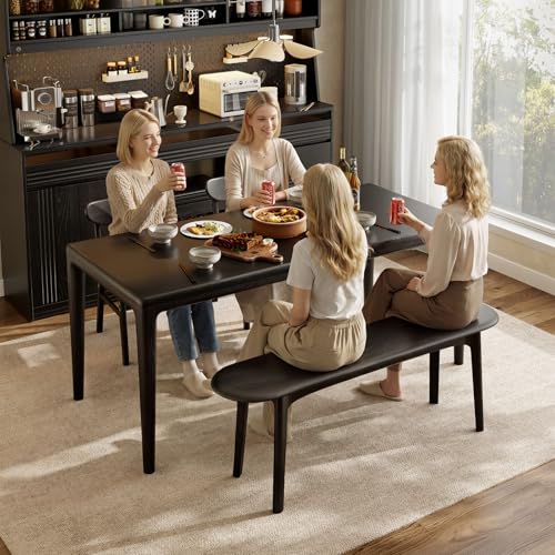 Image of DONGMUWUEJEE 39 inch Solid Wood Small Dining Bench, Entryway Bench, Black