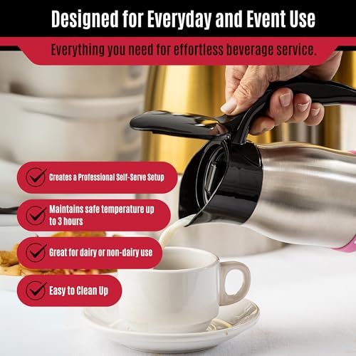TableCraft 12684 24 oz (0.7 L) Stainless Steel Coffee Creamer, Vacuum-Insulated Double Wall Carafe, Dishwasher Safe, Flip-Top Lid, Ideal for Breakfast Buffets & Coffee Stations by Tablecraft - Image 6