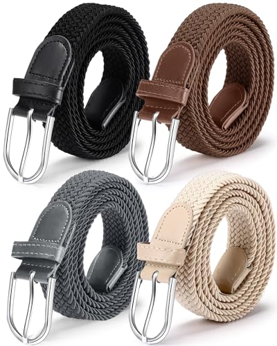 SATINIOR 4 Pack Stretch Belt Women Men Woven Braided Waist Band for Women Dress Tights Golf Casual Pants Shirts Jeans
