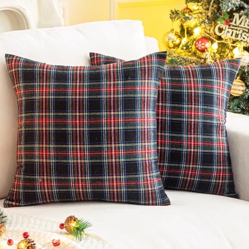 Image of AQOTHES Christmas Plaid Decorative Throw Pillow Covers Black 20x20 Inches