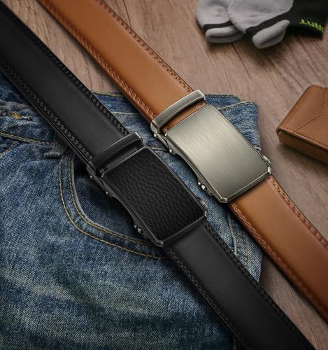 Image of BULLIANT Men belt 2Pack,Leather Ratchet Belt for Gift Men Dress Casual Jeans 1 3 /8 inch,Cut for Fit