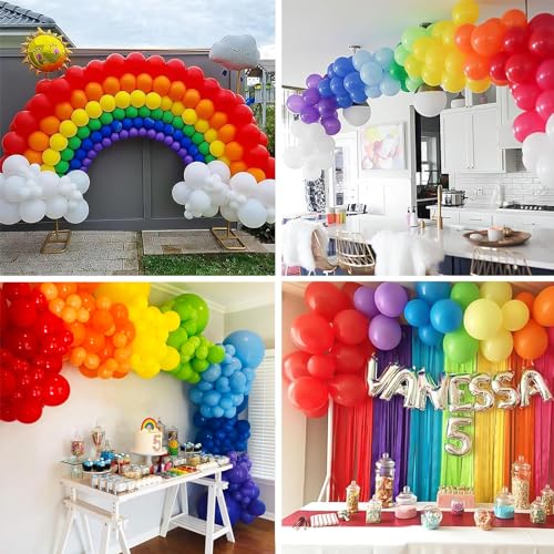 image for RUBFAC 138pcs Balloons Assorted Colors Different Sizes, Rainbow Balloo