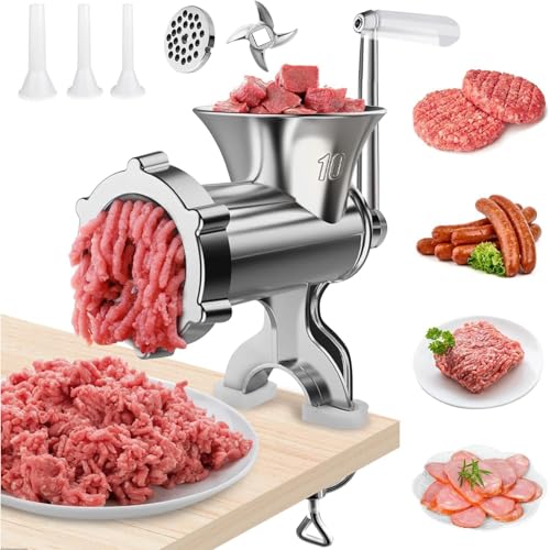 Image of Manual Meat Grinder, 3-in-1 Sausage Stuffer with Tabletop Clamp, Premium Hand Meat Mincers for Home Use, Versatile Manual Meat Mincer for Beef, Mince, Vegetables, Pepper