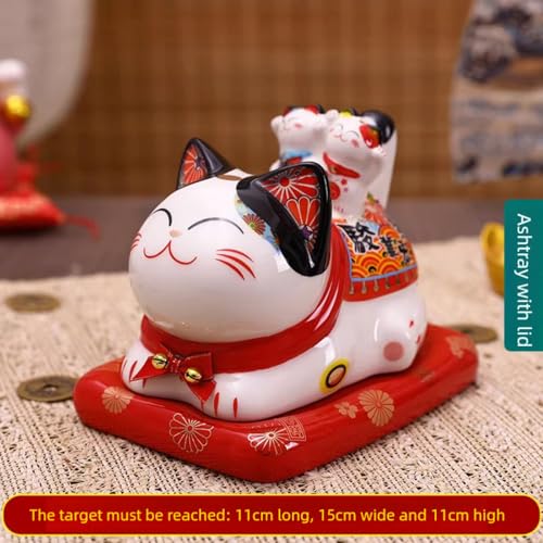 Cendrier Maneki Neko chat de la chance noir original de table 15cm - 4