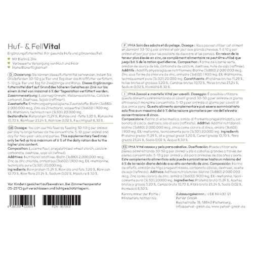 PHA Huf & Fell Vital Pulver für Pferde - Für Starke Hufe & glänzendes Fell, mit Biotin, Zink & DL-Methionin, Pferdefutter Ergänzung, 750 g