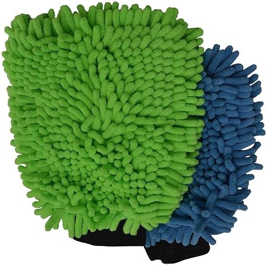 Microfibre Car Wash mitt for Cleaning and Dusting Chenille Mitt Cleaning Gloves (2 PCS Single Sided, Extra Large, Profesional Grade, Big Chenille Mitt Glove, Multi Colour)