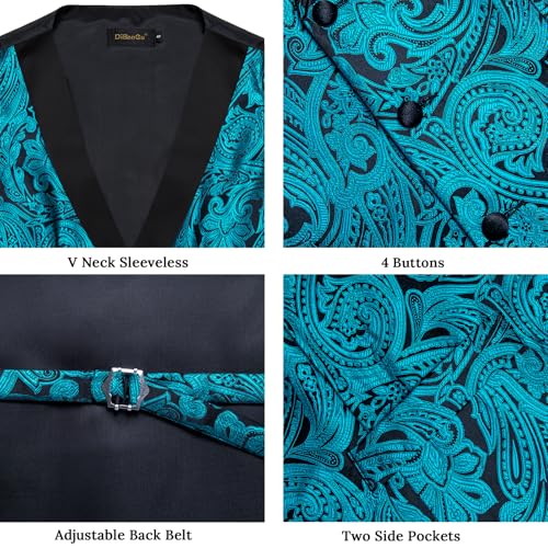 Image of DiBanGu Mens Paisley Suit Vest Silk Jacquard Waistcoat and Necktie Set Formal Shawl Collar Dress Vest 7PCS for Wedding Party