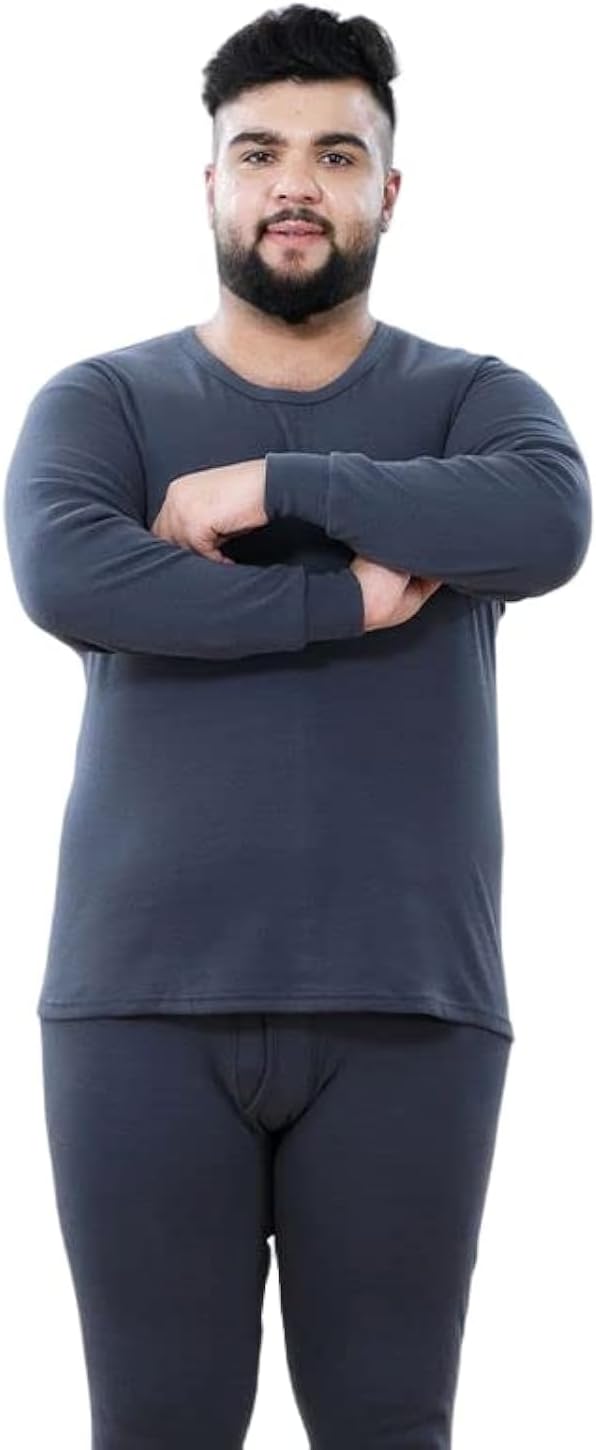LUBOSE Men's Thermal Underwear Round Neck Cotton Underwear Thermal Set Long Sleeve Pants Set Underlay(4XL, Dark Grey)