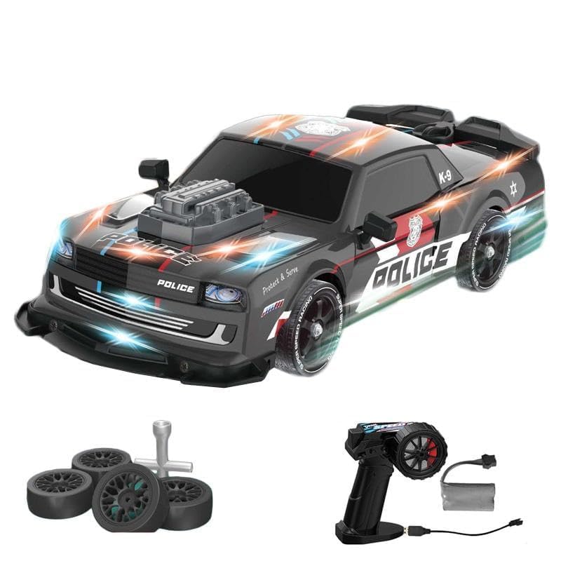 Image of Stunt Tires Racing CAR 1:14 Remote Control Stunt Plastic Rc Car with Hand Sensor Watch Twisting Vehicle Toy for Kids (Police car), Multicolor