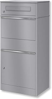 Metzler Briefkasten und Paketbox, Postbox rostfrei und massiv, Paketbriefkasten XXL, Standbriefkasten modern, RAL 9007 Graualuminium, mit Zylinderschloss, Modell Bispo