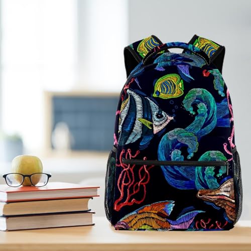 Sac de voyage décontracté multicolore broderie poisson et corail unique - 5