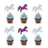 24PCS Glitter Horse Cupcake Toppers for Baby Shower, Happy Birthday Unicorn Cake Decor, Animal Theme