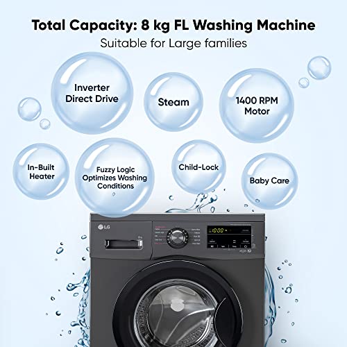 LG 8 Kg 5 Star Inverter Touch panel Fully-Automatic Front Load Washing Machine with In-Built Heater (FHM1408BDM, Middle Black, Steam for Hygiene Wash) - Image 3