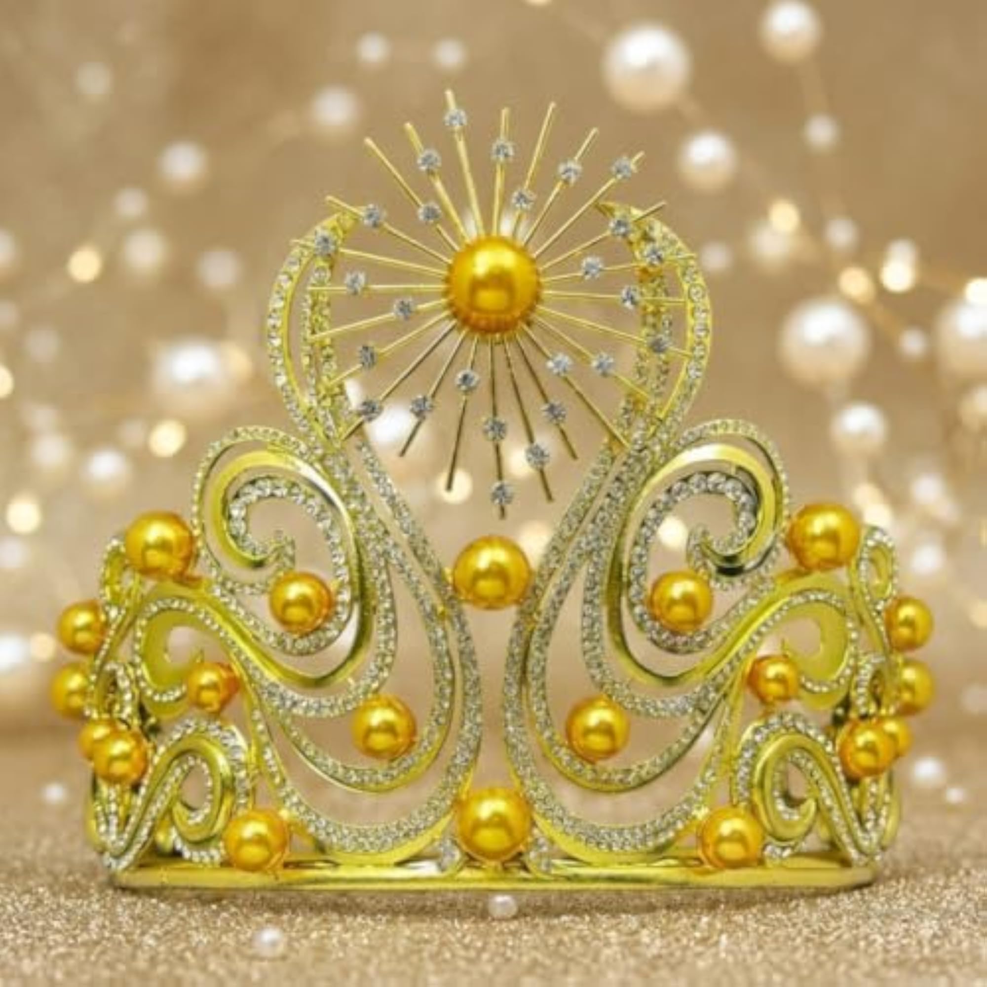 Rhinestone Baroque Crown, Ornate Tiara with Pearls